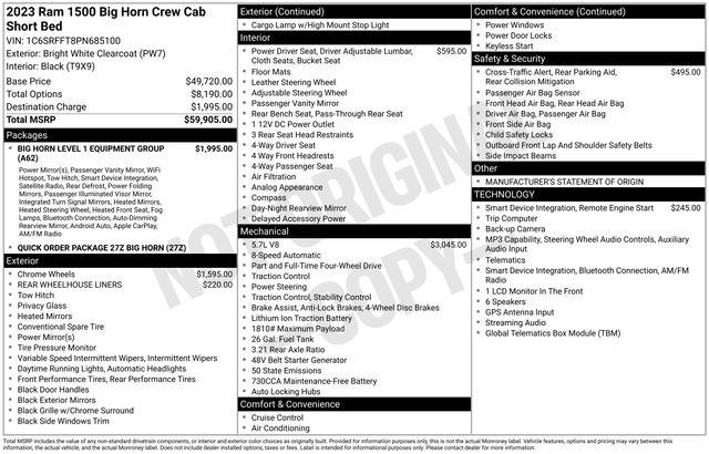 2023 Ram 1500 Big Horn Crew Cab 4x4 5'7" Box