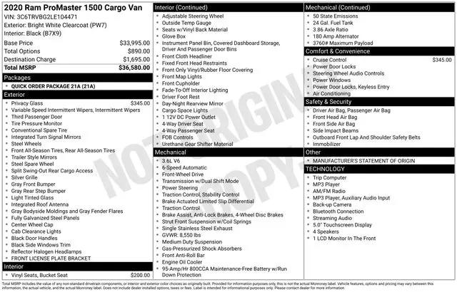 2020 Ram ProMaster Cargo Van High Roof 136" WB for sale near Norwalk, OH