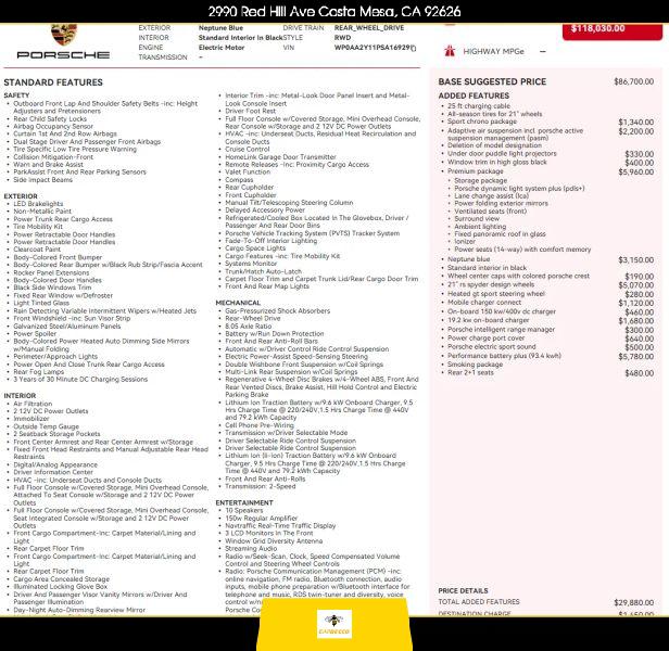 2023 Porsche Taycan Base for sale in Costa Mesa, CA