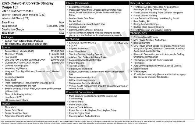2026 Chevrolet Stingray 1LT RWD for sale in Castle Rock, CO