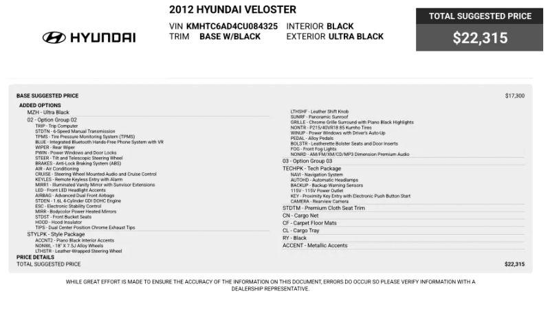 2012 Hyundai Veloster Base w/Black for sale in Stafford, VA