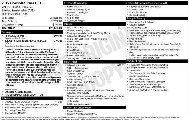 2012 Chevrolet Cruze 1LT for sale in Opelousas, LA