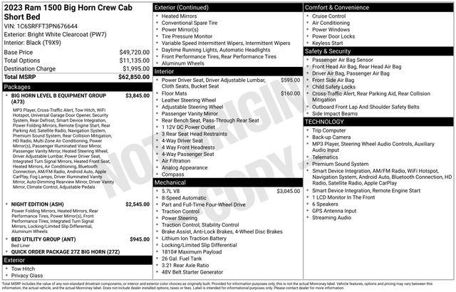 2023 Ram 1500 Big Horn Crew Cab 4x4 57 Box