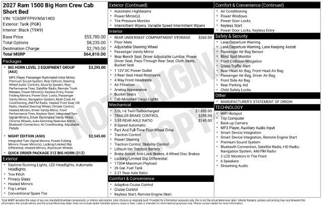 2027 Ram 1500 Big Horn