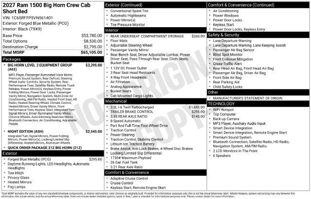2027 Ram 1500 Big Horn