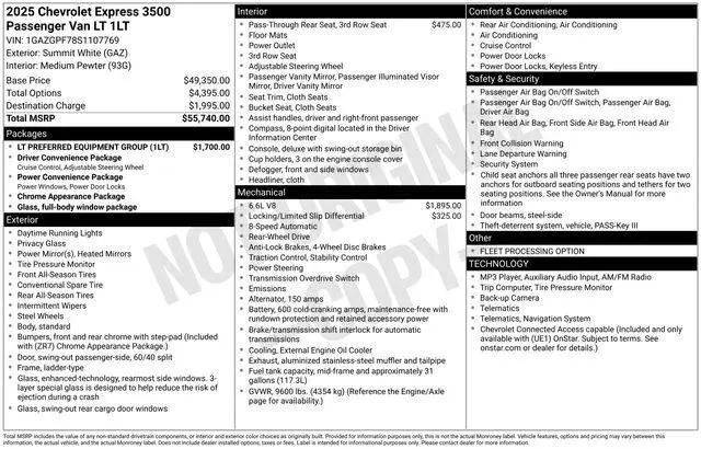 2025 Chevrolet Express Passenger RWD 3500 Extended Wheelbase LT for sale in Marshfield, WI