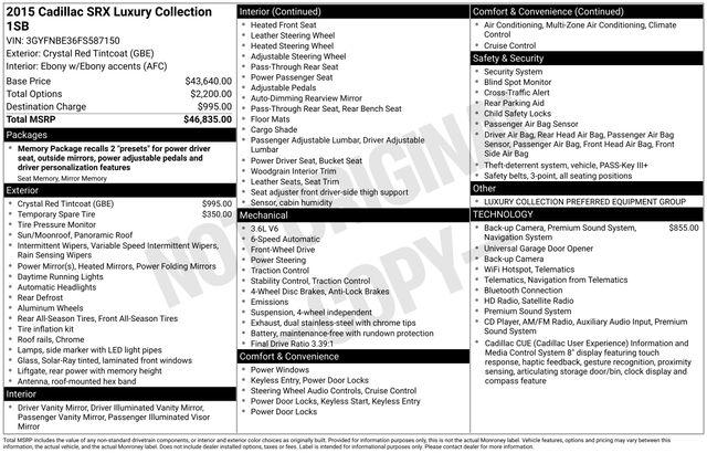 Used 2015 Cadillac SRX Luxury Collection For Sale in Olive Branch, MS