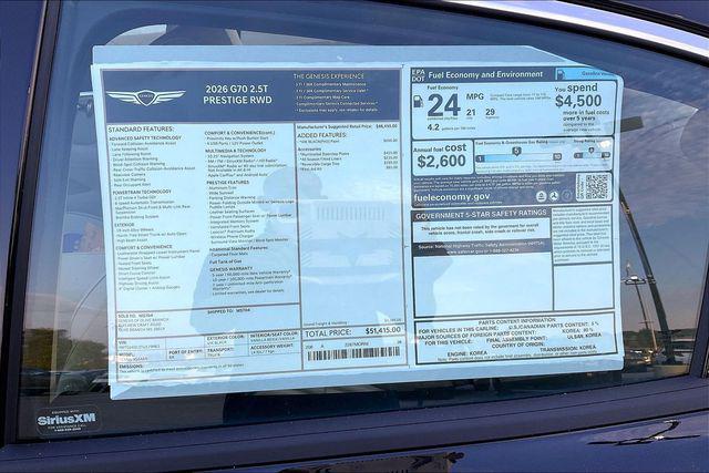New 2026 Genesis G70 2.5T RWD Prestige For Sale in Olive Branch, MS