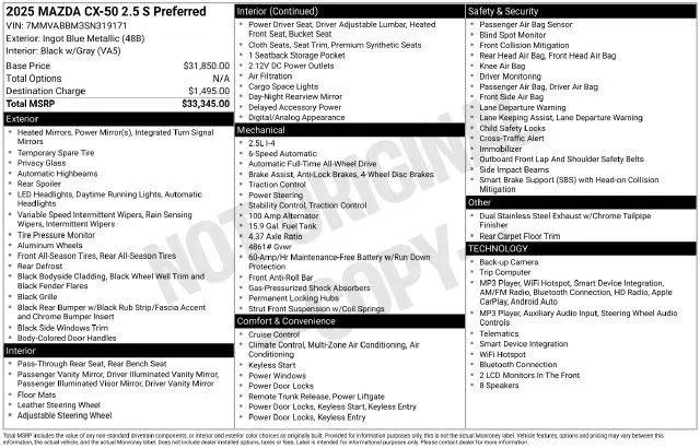 2025 Mazda CX-50 2.5 S Preferred Package for sale in Rutland, VT