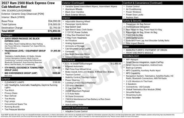 2027 Ram 2500 Black Express
