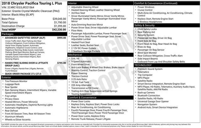 2018 Chrysler Pacifica Touring L Plus for sale near Norwalk, OH