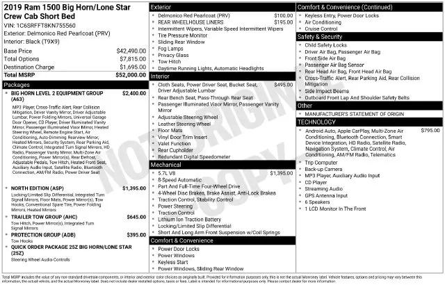 2019 Ram 1500 Big Horn/Lone Star Crew Cab 4x4 57 Box