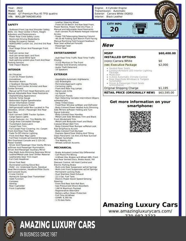 2022 Audi Q7 Premium Plus 45 TFSI quattro Tiptronic for sale in Snellville, GA
