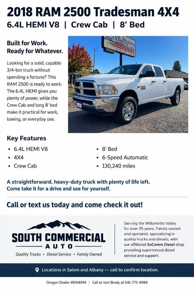 2018 Ram 2500 Tradesman Crew Cab 4x4 8 Box