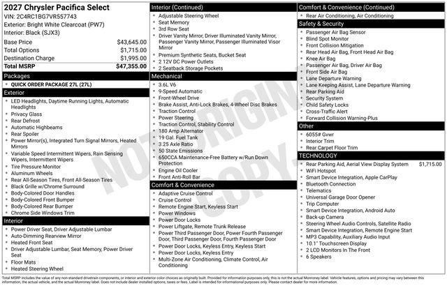 2027 Chrysler Pacifica PACIFICA SELECT