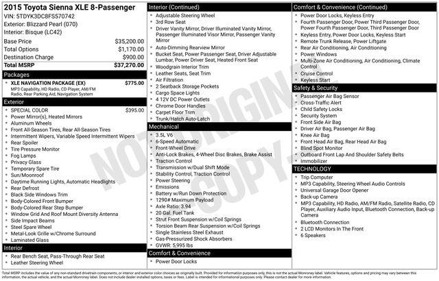 2015 Toyota Sienna XLE 8 Passenger for sale in Cockeysville, MD