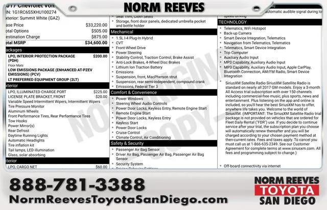 2017 Chevrolet Volt LT for sale in San Diego, CA