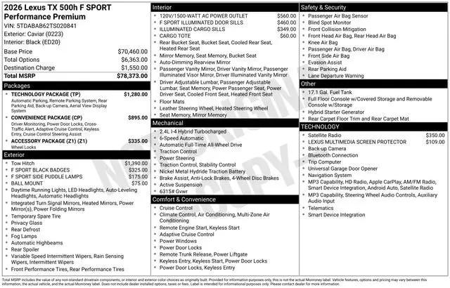 2026 Lexus TX 500h F SPORT Performance Premium for sale in Fort Myers, FL