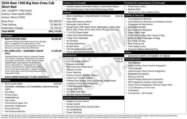2026 Ram 1500 Big Horn Crew Cab 4x4 57 Box