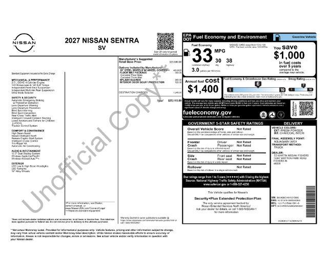 2027 Nissan Sentra SV for sale in Fishers, IN