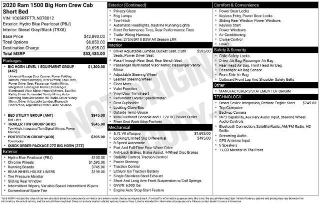 2020 Ram 1500 Big Horn Crew Cab 4x4 57 Box