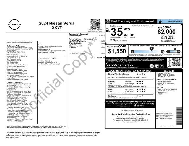 2024 Nissan Versa 1.6 S