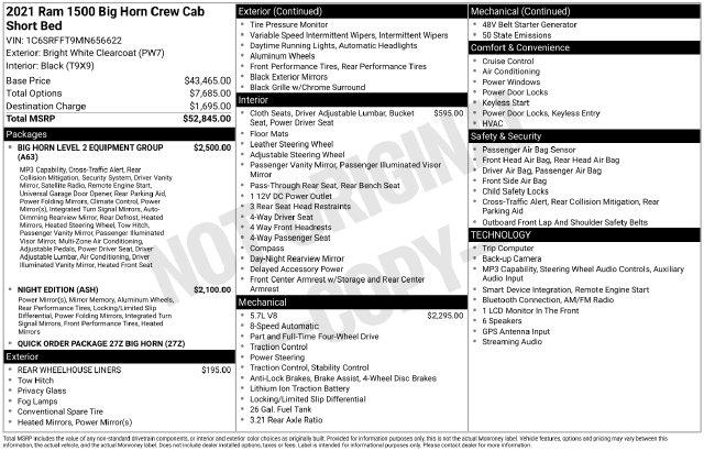 Used 2021 RAM 1500 Big Horn Crew Cab 4x4 57" Box For Sale in Muscle Shoals, AL
