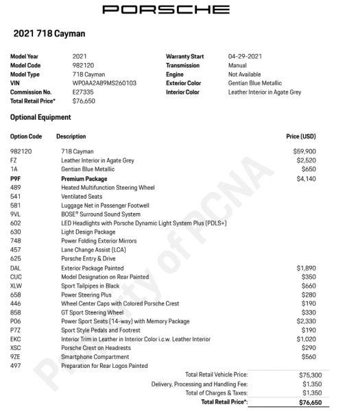 2021 Porsche 718 Cayman Base