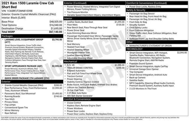 2021 Ram 1500 Laramie Crew Cab 4x4 57 Box for sale in Warwick, NY