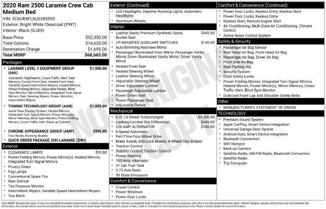 Used 2020 RAM 2500 Laramie Crew Cab 4x4 64" Box For Sale in Muscle Shoals, AL