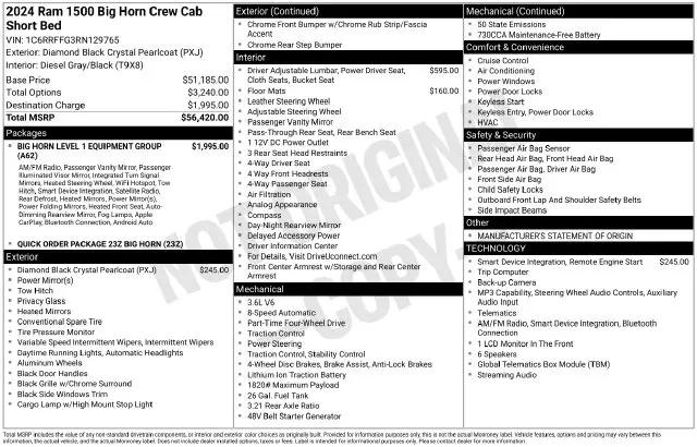 2024 Ram 1500 Big Horn Crew Cab 4x4 57 Box for sale near Norwalk, OH