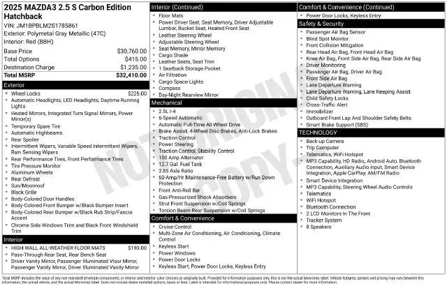2025 Mazda Mazda3 2.5 S Carbon Edition