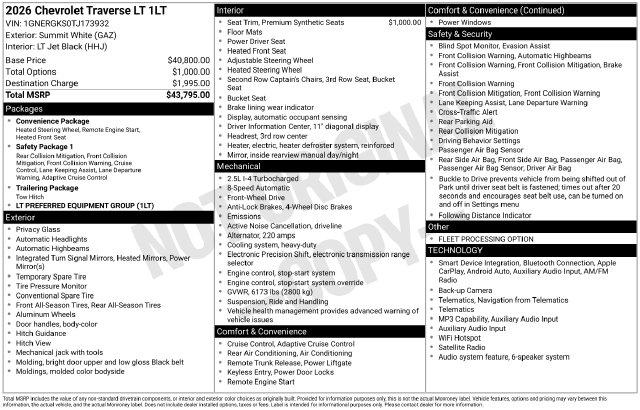 2026 Chevrolet Traverse FWD LT for sale in Grand Prairie, TX