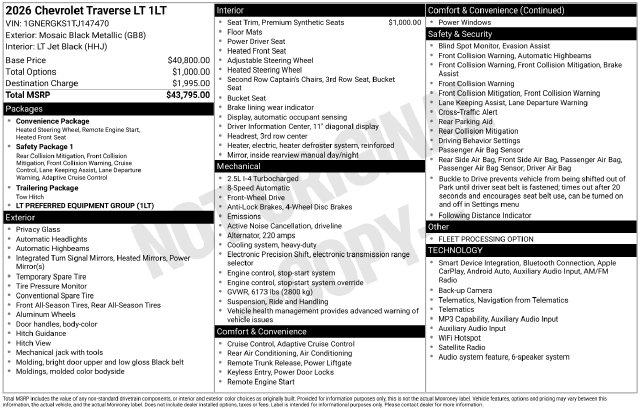 2026 Chevrolet Traverse FWD LT for sale in Grand Prairie, TX