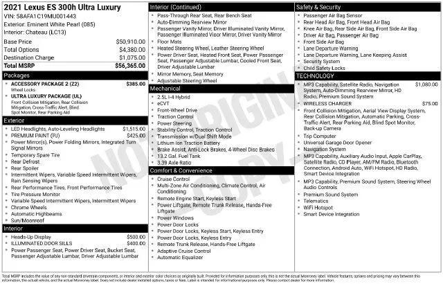 2021 Lexus ES 300h Ultra Luxury for sale near Dayton, OH