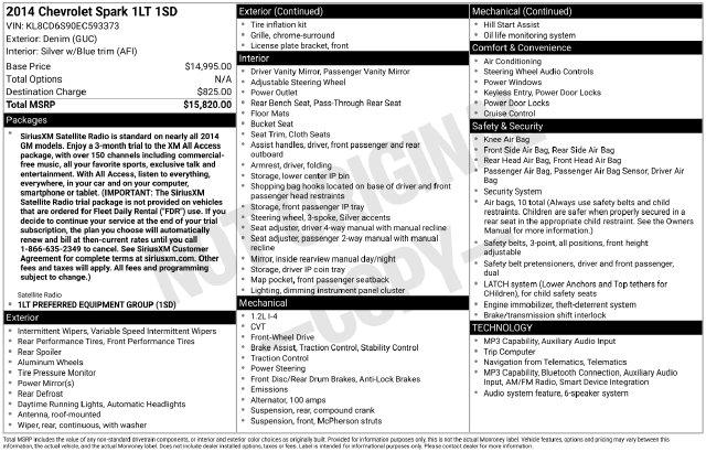 2014 Chevrolet Spark 1LT Auto