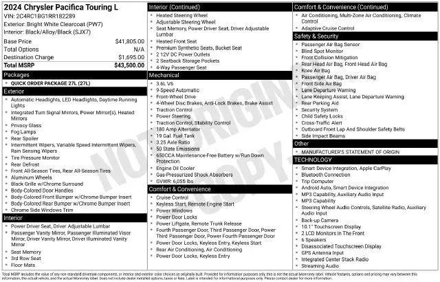 2024 Chrysler Pacifica Touring L for sale in Grand Prairie, TX