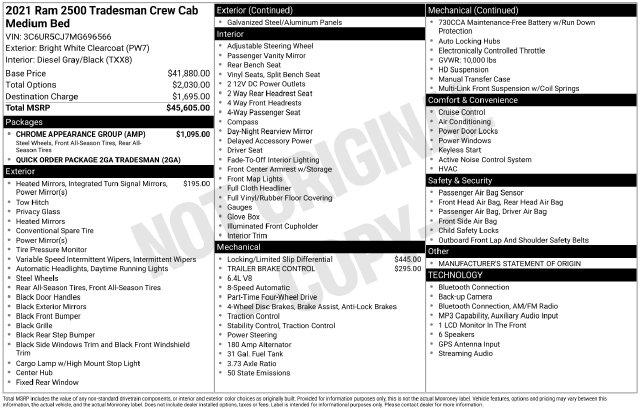 2021 Jeep Ram 2500 Tradesman Crew Cab 4x4 64 Box
