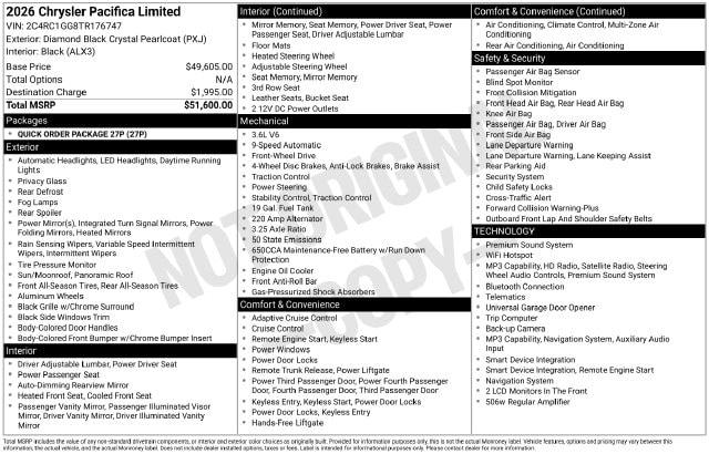 2026 Chrysler Pacifica Limited