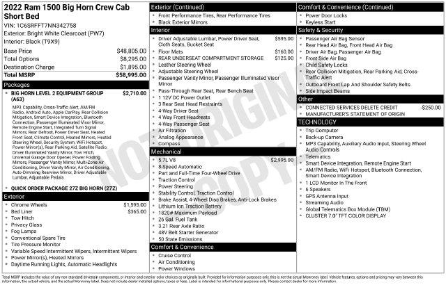 2022 Ram 1500 Big Horn Crew Cab 4x4 57 Box