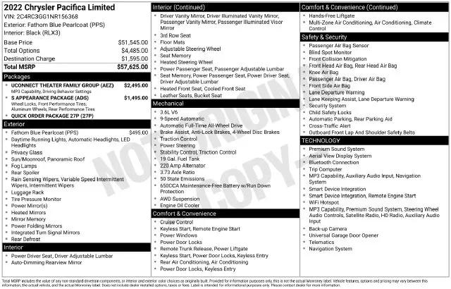 2022 Chrysler Pacifica Limited AWD