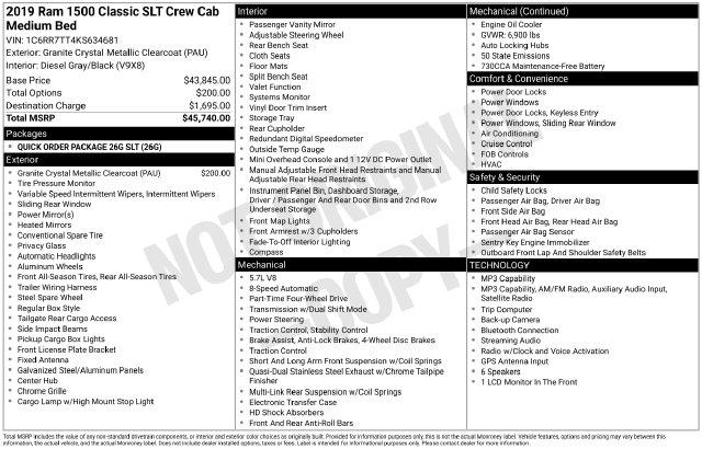 2019 Ram 1500 Classic SLT Crew Cab 4x4 64 Box