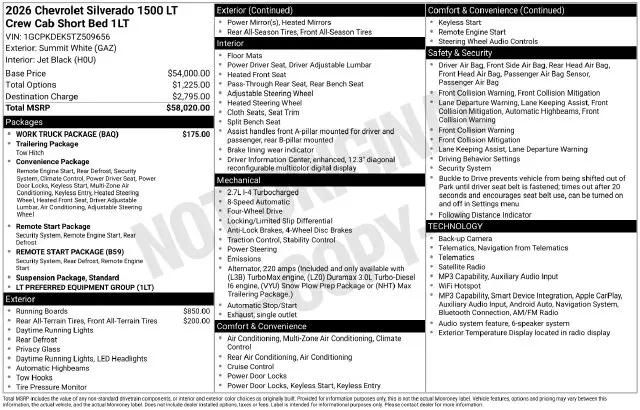 2026 Chevrolet Silverado 1500 4WD Crew Cab Standard Bed LT for sale in Englewood, CO