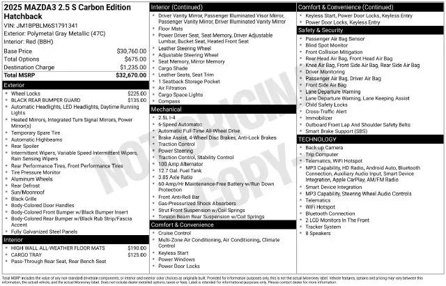2025 Mazda Mazda3 2.5 S Carbon Edition