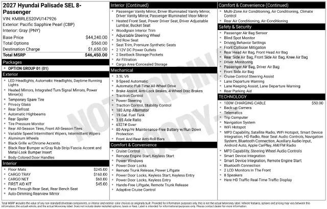 2027 Hyundai Palisade SEL 8P for sale in Willow Grove, PA