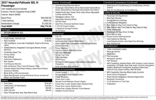 2027 Hyundai Palisade SEL 8P for sale in Willow Grove, PA