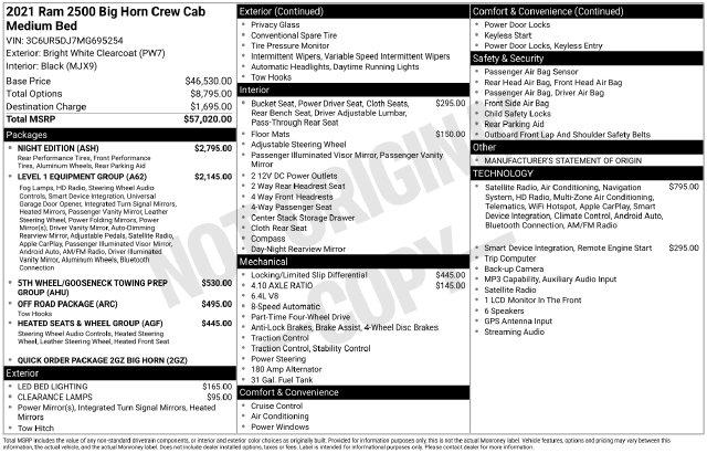 2021 Jeep Ram 2500 Big Horn Crew Cab 4x4 64 Box