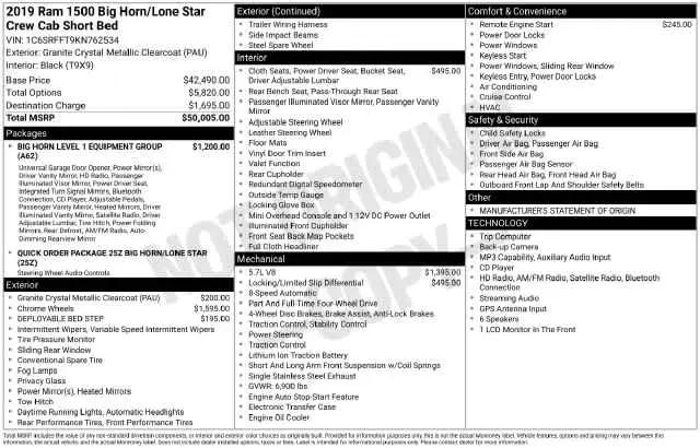 2019 Ram 1500 Big Horn/Lone Star Crew Cab 4x4 57 Box
