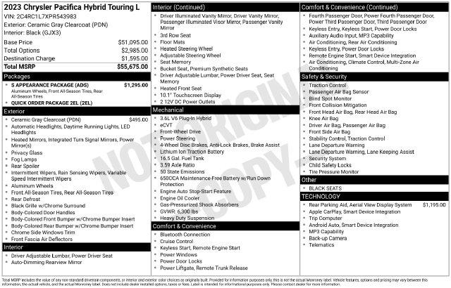 2023 Chrysler Pacifica Hybrid Touring L