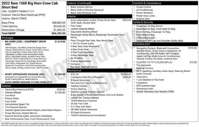 2022 Ram 1500 Big Horn Crew Cab 4x4 57 Box